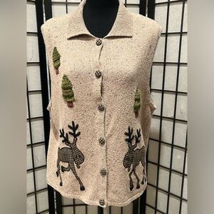 Bellepointe Speckled VINTAGE Knit Sweater VEST, TREE AND MOOSE WOMEN SIZE XL
